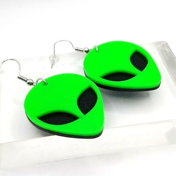 Alien Face Shaped fish Hook Earrings - Picture 2 of 4